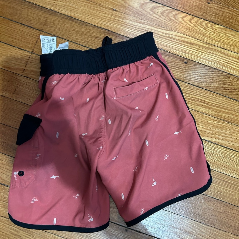 Coral Swim Shorts with Black Trim